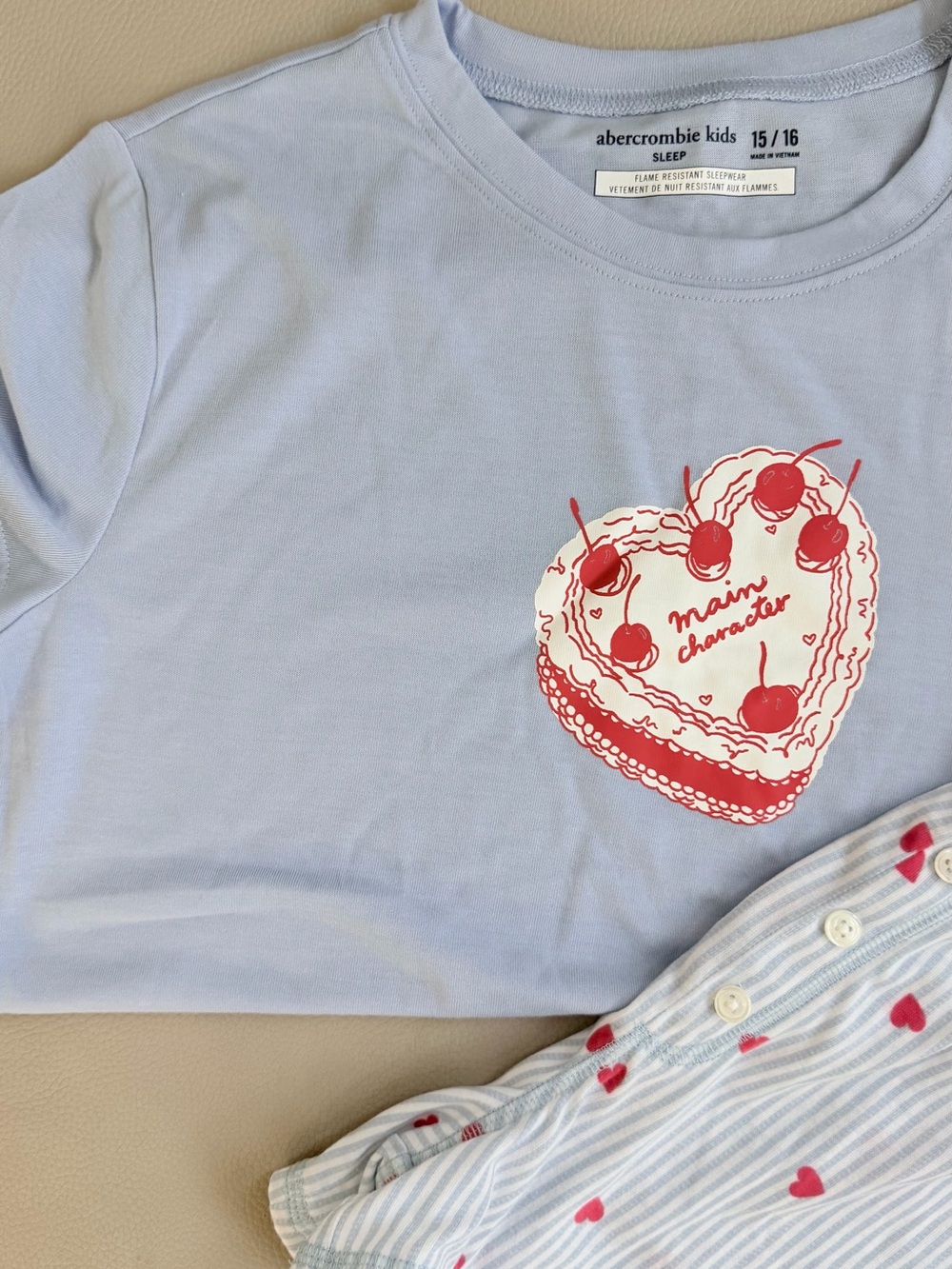 abercrombie kids Light Blue Pajama Set with Red Heart & Cherry Graphic - Picture 4 of 4